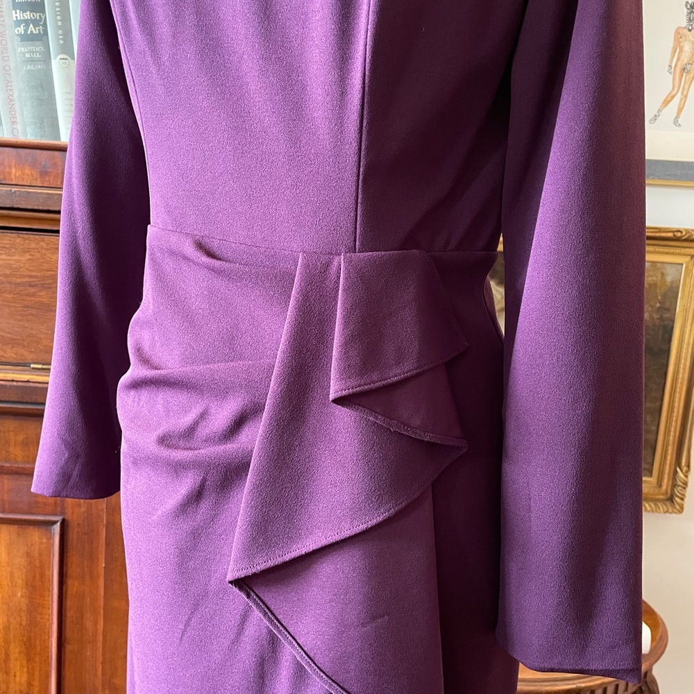 Dress The Population NWT Long-Sleeve Purple Sheath Dress with Side Ruffle M - Picture 4 of 5
